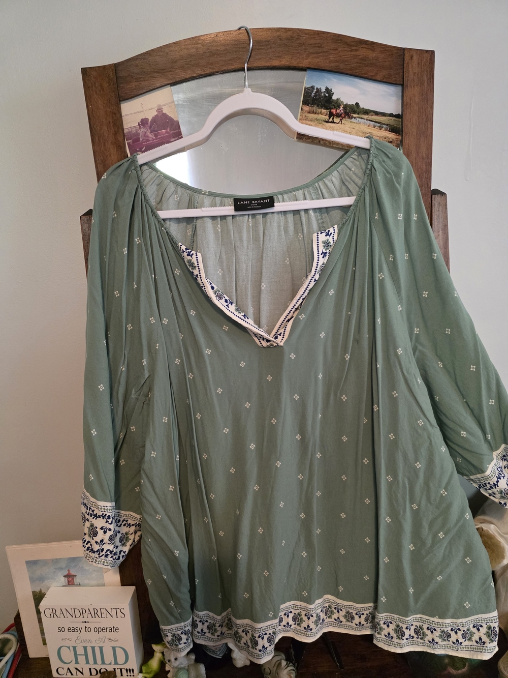 Lane Bryant Sage Green Embroidered Boho Blouse